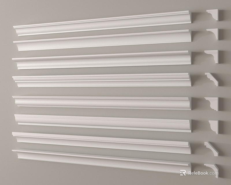 Gypsum Cornice Molding Different Types Including Straight and Corner Pieces 3d model 