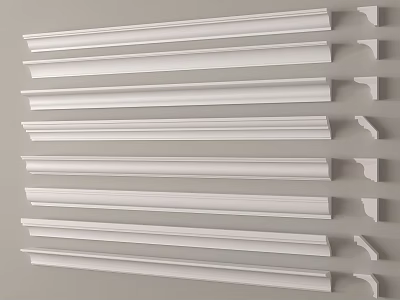 Gypsum Cornice Molding Different Types Including Straight and Corner Pieces 3d model