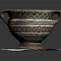 Intricately Carved Ceramic Vessel With Two Handles Colorful Patterns Orange Interior On White Base