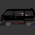 Black Van With Red Accents Roof Rack And Visible Interior Seats