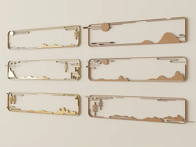 Elegant Metal Carved Decorative Frames With Mountain Sun And Architectural Patterns 3d model