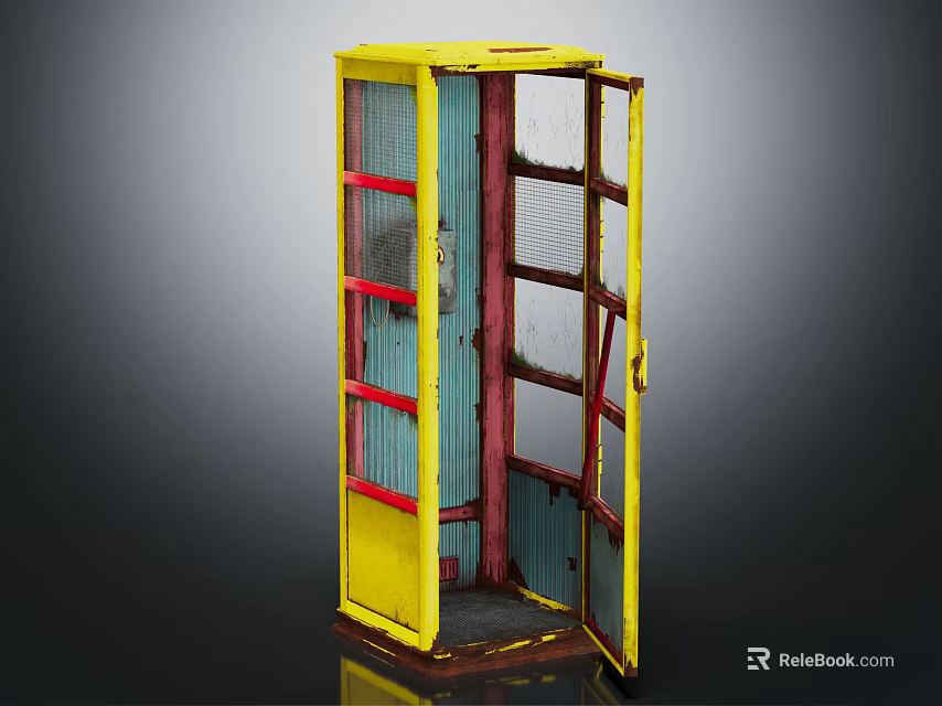 Vintage Yellow Metal Safety Gate With Red Borders And Mesh Panels 3d model 