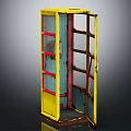 Vintage Yellow Metal Safety Gate With Red Borders And Mesh Panels