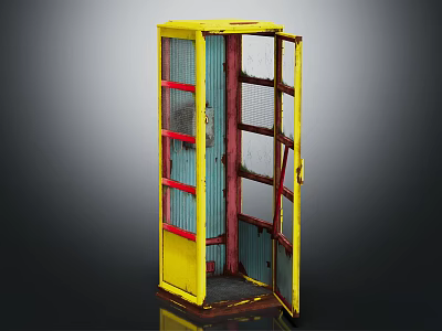 Vintage Yellow Metal Safety Gate With Red Borders And Mesh Panels 3d model