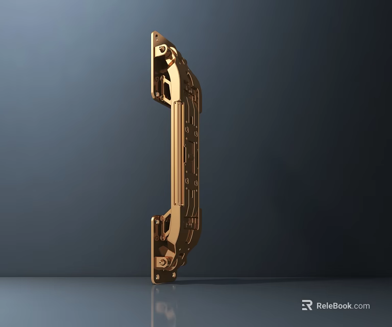 Golden Metal Structural Component With Holes And Connecting Design Features 3d model 