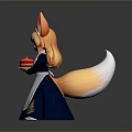 Anime Game Character With Fox Ears Blonde Hair In Blue Maid Dress Holding Red Cake