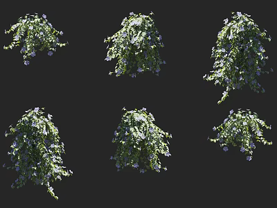 Hanging Vines With Green Leaves And Purple Flowers In Black Background 3d model