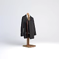 Elegant Black Striped Suit Jacket On Wooden Hanger With Shirt And Necktie