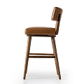 Two Modern Brown Leather Bar Stools With Wooden Legs And Backrest