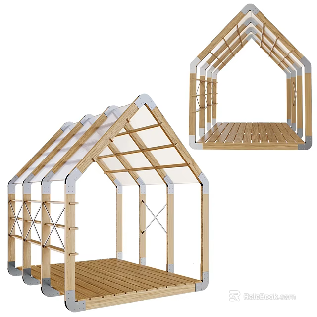 Modern Wooden Pergola with Transparent Roof Supporting Frames and Outdoor Wooden Platform 3d model 