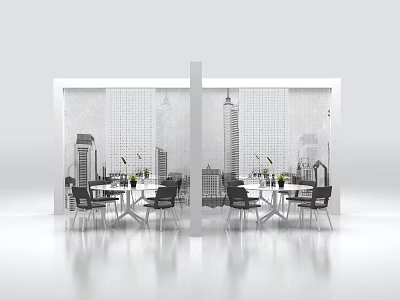 Modern Dining Table And Chairs Set With Cityscape Wall Background Design 3d model