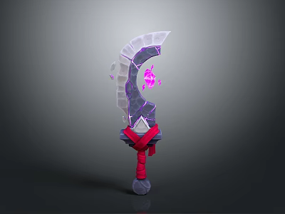 Crystal Axe Weapon With Purple Glowing Core And Red Strap Handle 3d model
