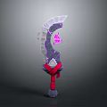 Crystal Axe Weapon With Purple Glowing Core And Red Strap Handle
