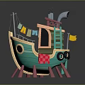 Playful Cartoon Toy Boat Featuring Green Hull Yellow Accents And Pink Support Legs