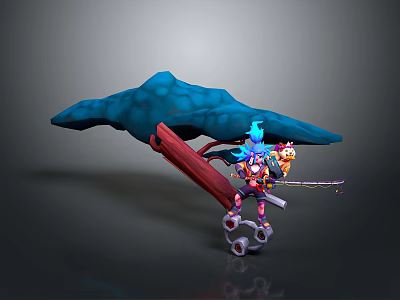 Game Movie Character Featuring Blue Hair Red Weapon Small Companion And Dynamic Pose 3d model
