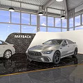 Maybach Showroom Interior With Two Luxury Cars And Modern Design Elements