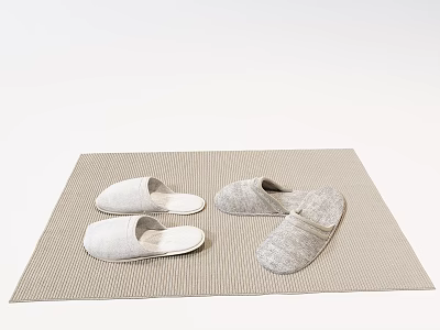 Comfortable Indoor Slippers In White And Gray Colors On Stripe Mat For Home Use 3d model