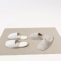Comfortable Indoor Slippers In White And Gray Colors On Stripe Mat For Home Use