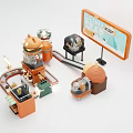 Playful Giant Burger Art Installation with Orange Structures Slide Small House and Rabbit