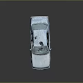 Old Abandoned Faded Sedan Placed On Rusty Metal Stands Against Gray Background