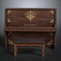 Eddie Reaire Wooden Piano With Golden Decor And Matching Stool