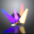 Colorful Lighting Installation With Vibrant Beam Effects And Reflective Base