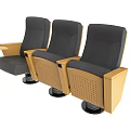 Gray Public Chairs With Wooden Armrests Small Tables And Perforated Backrests