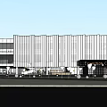 Modern Sales Office Building With Glass Facade And Portico Entrance Surrounded By Tall Buildings