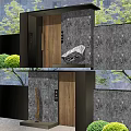 Modern Building Exterior Wall With Stone Wood Elements Layered Structure And Green Plants