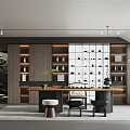 Modern Tea Room Interior Design With Wooden Shelves Glass Partition And Tea Sets