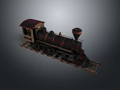 Vintage Steam Train Locomotive Model with Black Red Retro Design on Tracks 3d model