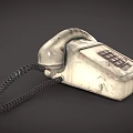 Vintage Landline Phone With Stained Worn Surface Dial Pad Handset And Coiled Cord