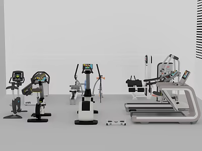 Modern Home Gym Fitness Equipment With Treadmill Elliptical And Exercise Bikes 3d model