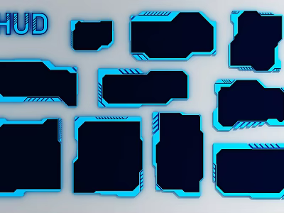 Futuristic HUD Widgets With Blue Border And Black Display Panel Design Elements 3d model