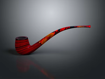 Handcrafted Tobacco Pipe With Red And Yellow Striped Surface And Curved Long Stem 3d model