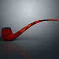 Handcrafted Tobacco Pipe With Red And Yellow Striped Surface And Curved Long Stem