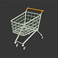 Silver Metal Shopping Cart With Yellow Handle And Four Wheels For Retail Use