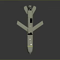 3D Model of Streamlined Metallic Missile With Yellow Stripe Wings and Tail Fins