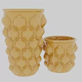 Yellow Decorative Ceramic Vessels With Textured Patterns Tall And Short