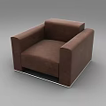 Single Seater Brown Leather Sofa With Square Arms And Chrome Metal Base 3d model