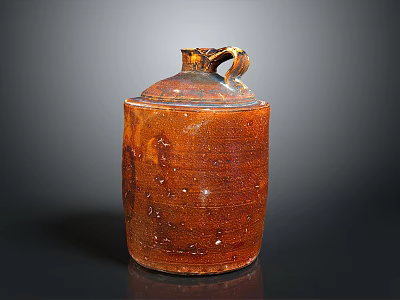 Handcrafted Brown Textured Pottery Sculpture With Top Handle And Artisanal Details 3d model