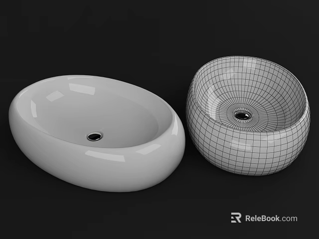 Two Modern Bathroom Washbasins With White Smooth Surface And Grid Design 3d model