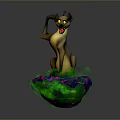 Standing Cartoon Wolf Creature With Green Yellow Body Red Ears Tail On Colorful Rock Base