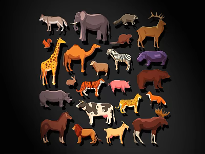 Colorful Animal Silhouettes Wall Decor With Various Wild Animals And Vibrant Colors For Home 3d model