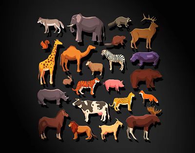 Colorful Animal Silhouettes Wall Decor With Various Wild Animals And Vibrant Colors For Home 3d model