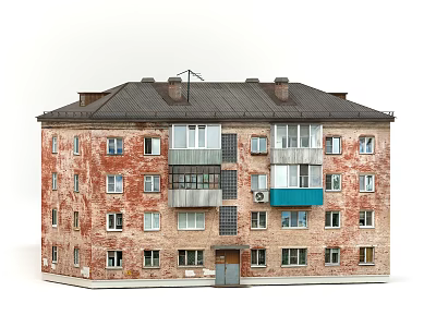 Traditional Historic Building With Red Brick Walls Gray Roof And Multi Story Structure 3d model