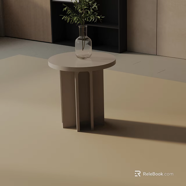 Modern Minimalist Side Table With Round Top Three Column Base And Transparent Vase 3d model