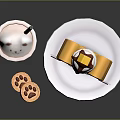 Cute Cat Themed Milk Tea With Boba And Cat Face Cake With Cream And Cookies