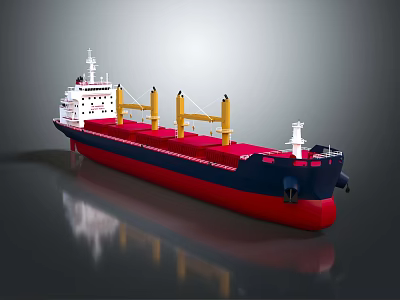 3D Rendered Large Cargo Ship With Red Blue Hull And Yellow Cranes 3d model