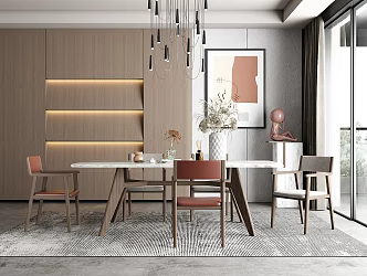 Nordic Dining Table and Chair Combination 3d model